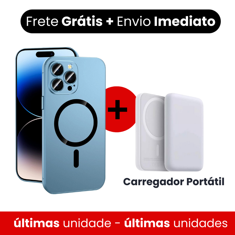 Capa fosca  metálico de alumínio e carregamento magnético para iPhone + Carregador Portátil de brinde