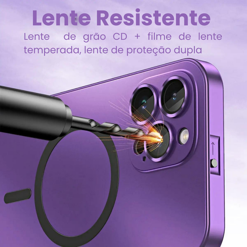 Capa fosca  metálico de alumínio e carregamento magnético para iPhone + Carregador Portátil de brinde