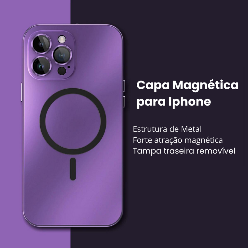 Capa fosca  metálico de alumínio e carregamento magnético para iPhone + Carregador Portátil de brinde